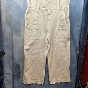 Forever 21 Plus White Denim Wide Leg Jumpsuit Button Front Sleeveless 3X Womens
